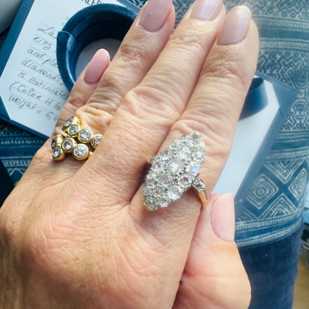 Late Victorian navette diamond ring! 18k rose gold. 3.75 cts! VS to SI clarity! - Picture 11 of 12